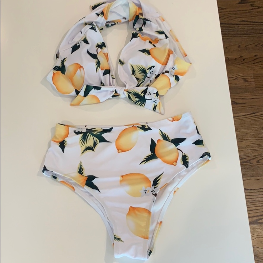 High waisted lemon halter bikini